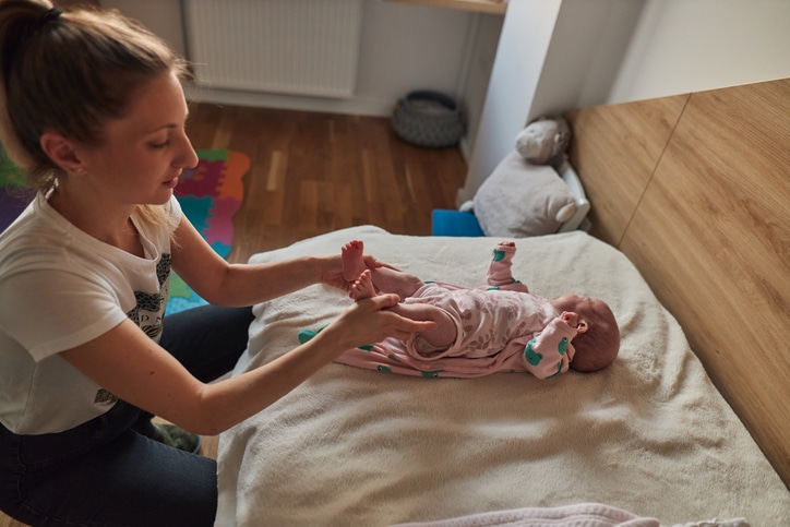 Mother is taking care of newborn baby